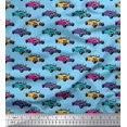 thumbnail image 1 of Soimoi Blue Moss Georgette Fabric Colorful Cars Transport Fabric Prints By Yard 42 Inch Wide, 1 of 3