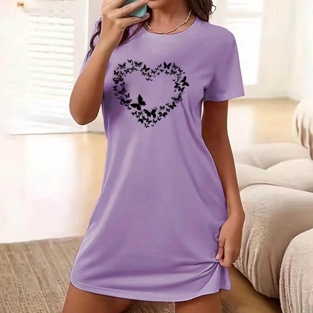 Mefallenssiah Nuisette Courte Surdimensionnée pour Femme, Mode, Imprimé sur la Poitrine, Manches Courtes