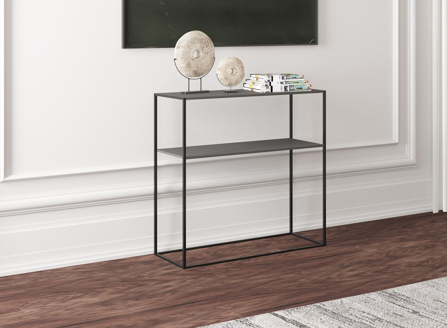 Premium Console Table for Entryway. Versatile Sofa Table. Stylish and Functional Behind Couch Table. Accent Table Easy to Assemble. Console Table with Storage Shelf. Black Metal