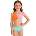 thumbnail image 1 of Girls Two Piece Swimsuit Set Knotted Color-Block Crop Top & Shorts in Mint Green Size 3-12 Years, 1 of 4