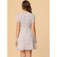 thumbnail image 4 of INSPIRE CHIC Women's Tie V Neck Short Sleeve Ruffle Floral A-Line Dress, 4 of 5