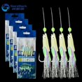 thumbnail image 1 of 5 Hooks Sabiki Rigs Saltwater Fishing Lures Bait Rigs Real Fish Skin String Hook Mackerel Glow in The Dark Flash Sabiki Rigs 1 bag SIZE 4, 1 of 6