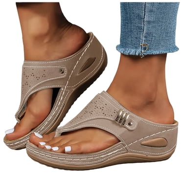 Sandales de Plage Orthopédiques à Talon Compensé pour Femmes 2025 Confortables de Plage Décontractées à Enfiler pour la Marche Sandales à Enfiler