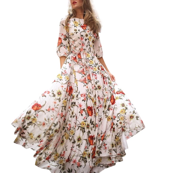 Boho Maxi Dress for women Casual Half Sleeve Boho Dresses Floral-Printed Holiday Maxi Dresses