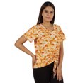 thumbnail image 2 of Moomaya T-Shirts Teinture sur Nœuds à Manches Courtes Froncées pour Femmes Col en V Décontracté en Jersey, 2 of 8
