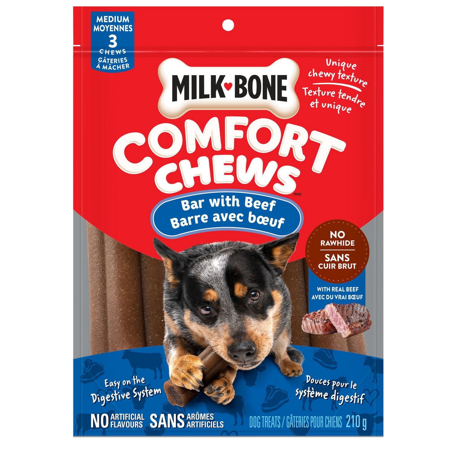 Milk-Bone Comfort Chews Bar with Beef MEDIUM, Dog Treats, 210g