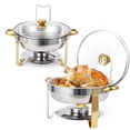 thumbnail image 2 of GloryStar Ensemble de 2 Plats Anti-Frottement pour Buffet, Plats Ronds de 5 Qt pour Buffet avec Support de Couvercle et Couvercle en Verre, Ensembles de Réchauds et Réchauds de Buffet en Acier Inoxydable pour Fêtes, Mariage, Camping, Souper, 2 of 7