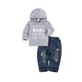 thumbnail image 3 of goowrom Kids Boys Letter Print Long Sleeve Hooded Pullover+ Ripped Jeans, 3 of 6