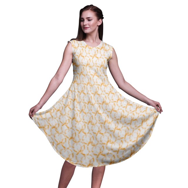 Bimba Robe Midi Évasée d'Été Décontractée Sans Manches à Imprimé Floral Teinture sur Nœuds pour Femmes à Rayures Orange - XX-Grand