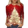 thumbnail image 1 of yoeyez T-Shirts de Noël Laids pour Femmes Manches 3/4 Hauts de Noël Mignons Chandail à Paillettes Imprimé Arbre de Noël Chandail de Fête d'Automne Tunique à Col Rond, 1 of 5