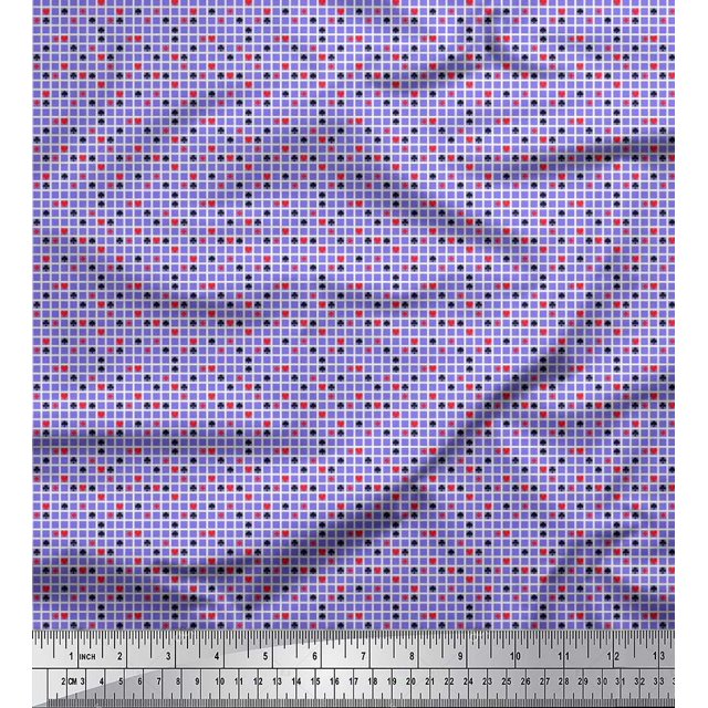 Soimoi Silk Fabric Poker Card Symbol & Check Print Fabric by The Yard 42 Inch Wide
