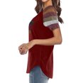 thumbnail image 3 of ziyahi T-Shirt pour Femme à Manches Courtes, Col Rond, Haut à Rayures avec Poche, T-Shirt, Rouge Vin, TG, 3 of 6