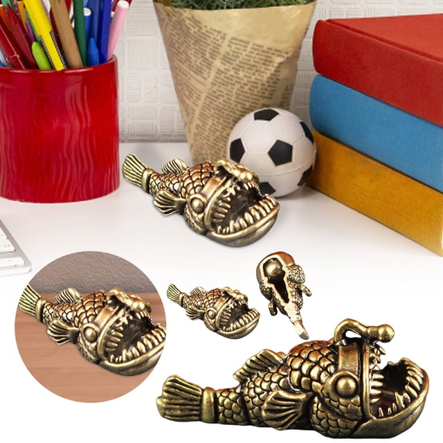 BKER " Solid Brass Deep Sea Anglerfish Decorative Desk Ornament Unique Home Décor Craft"