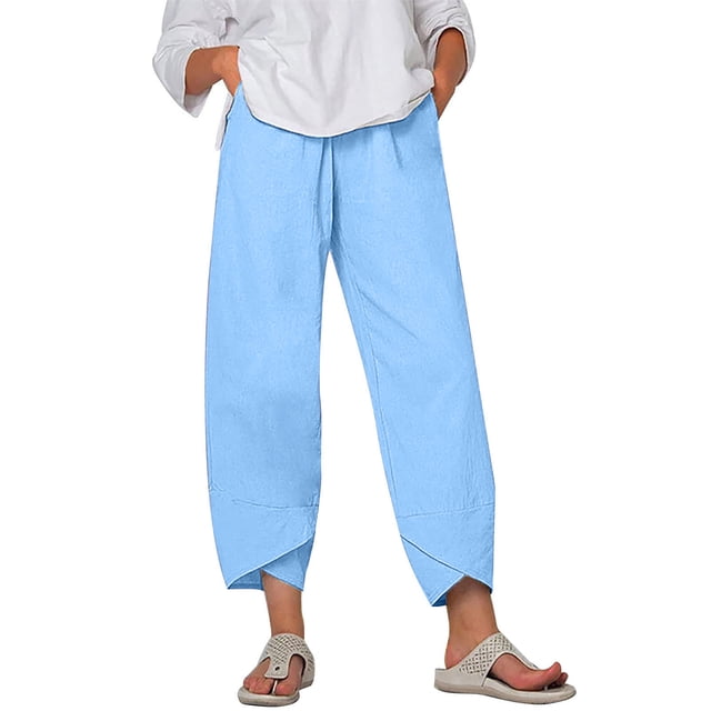 Timegard Womens Plus Size Pants Elastic Waisted Solid Color Lightweight Pants Lounge Trousers Pockets