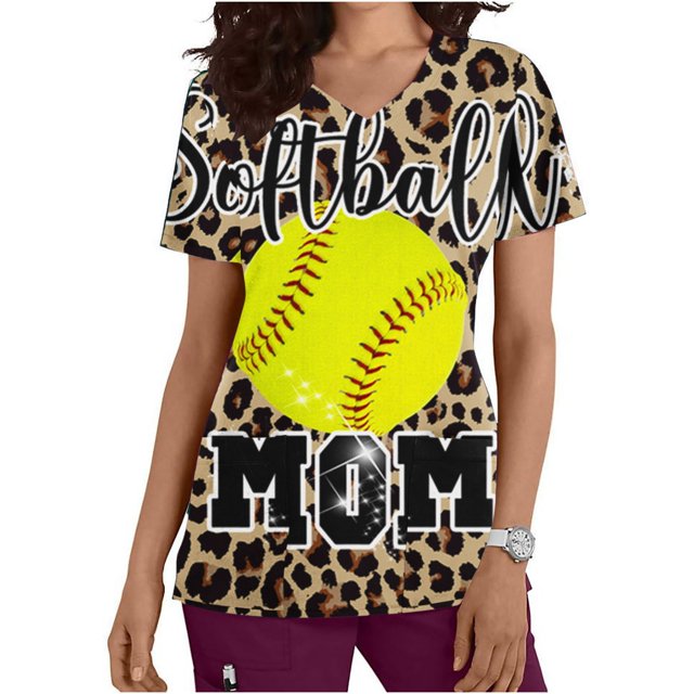 Blouse Snoarin d'Été Grande Taille pour Femmes, Mode, Manches Courtes, Col en V, Hauts, Uniforme de Travail, Blouse Imprimée avec Poche, Hauts, Uniformes de Travail pour Femmes en Liquidation