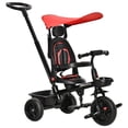 thumbnail image 1 of Qaba Tricycle pour Enfants 4 en 1 Tricycle avec Siège Réversible à Angle Ajustable Poignée Amovible Auvent Main Courante Ceinture Rangement Repose-Pieds Frein Embrayage pour 1-5 Ans Rouge, 1 of 9