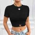 thumbnail image 2 of Yuyuzo Crop Tops pour les Femmes Col Rond Manches Courtes Sortir Tops Été Minces Ajustés T-Shirts Froncés, 2 of 6
