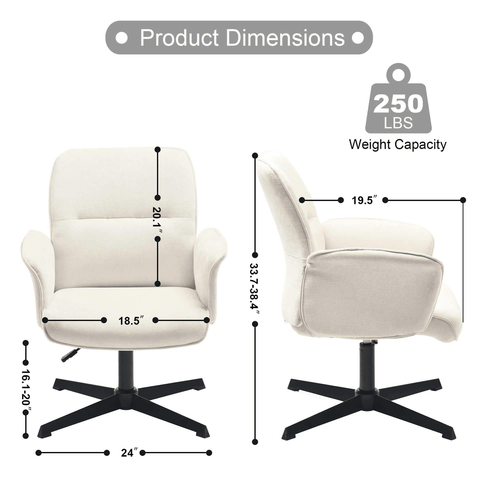 Homy Casa chaise de coiffeuse en chenille crème, pivotante à 360° et réglable avec accoudoirs rembourrés