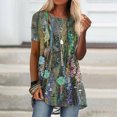 thumbnail image 2 of EQWLJWE Hauts d'Été pour Femmes Hauts pour Femmes Liquidation Femmes Décontracté Imprimé Manches Courtes Col Rond Chandail Blouse T-shirt Hauts, 2 of 5