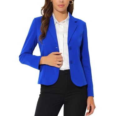 INSPIRE CHIC Women's Work Office Lapel Collar Stretch Jacket Suit Blazer X-Small Royal Blue