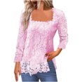 thumbnail image 1 of Timegard Hauts pour Femmes Dentelle Col Carré Manches Longues Blouse Couleur Unie Automne Tunique Décontractée Habillée, 1 of 6