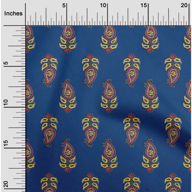oneOone Silk Tabby Fabric Leaves & Paisley Block Print Fabric BTY 42 Inch Wide