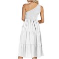 thumbnail image 3 of Pisexur Robe Sans Manches à Col Asymétrique Robe d'Été pour Dames Fraîche et Douce à Col en V Robe de Couleur Unie Robe pour Femmes, 3 of 3