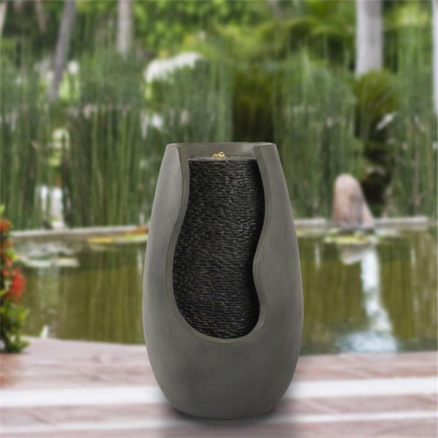 14 in. 2 gal Modern Decorative Concrete Pot Electric Garden Fountain