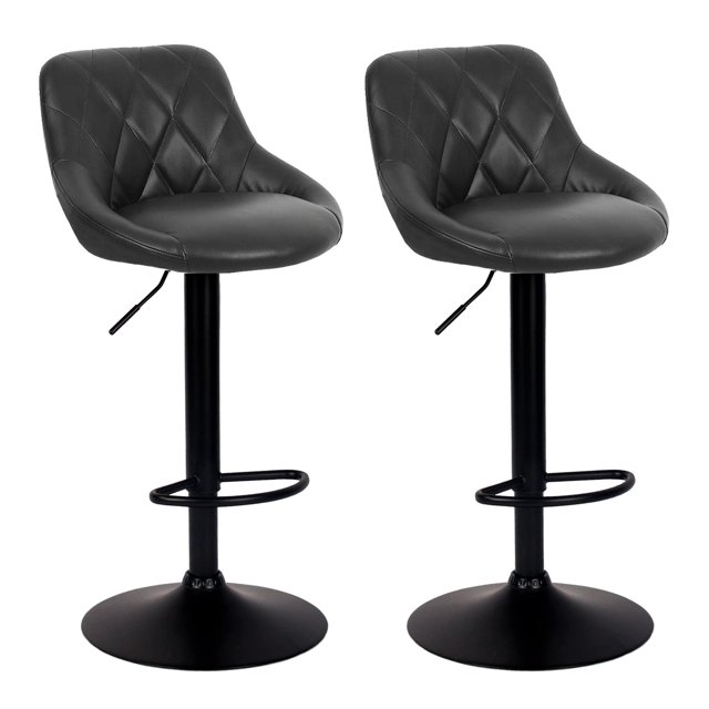 Bronte Living Leatherette Bar Stool with Adjustable Height, 360 Swivel Design, Floor Protection and Pedestal Base with Footrest - Series Janice - Set of 2