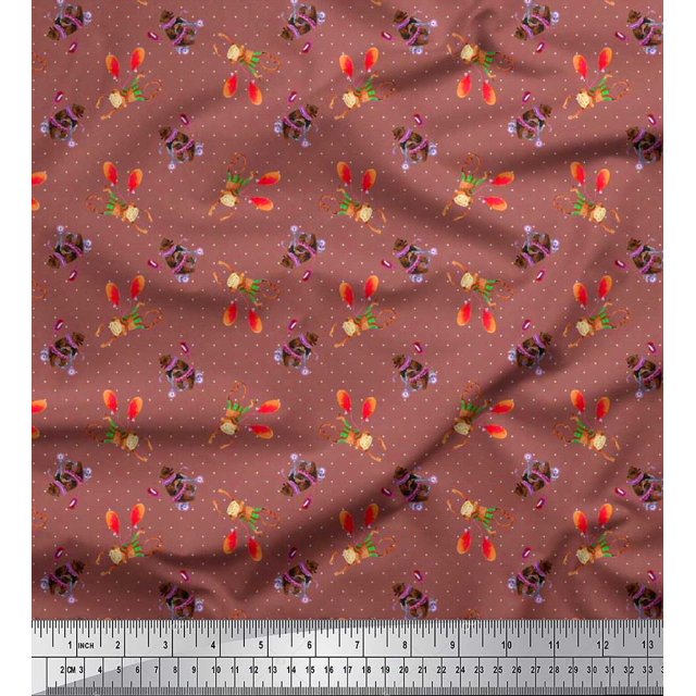 Soimoi Poly Georgette Fabric Dot,Monkey & Bear Cartoon Fabric Prints By Yard 42 Inch Wide