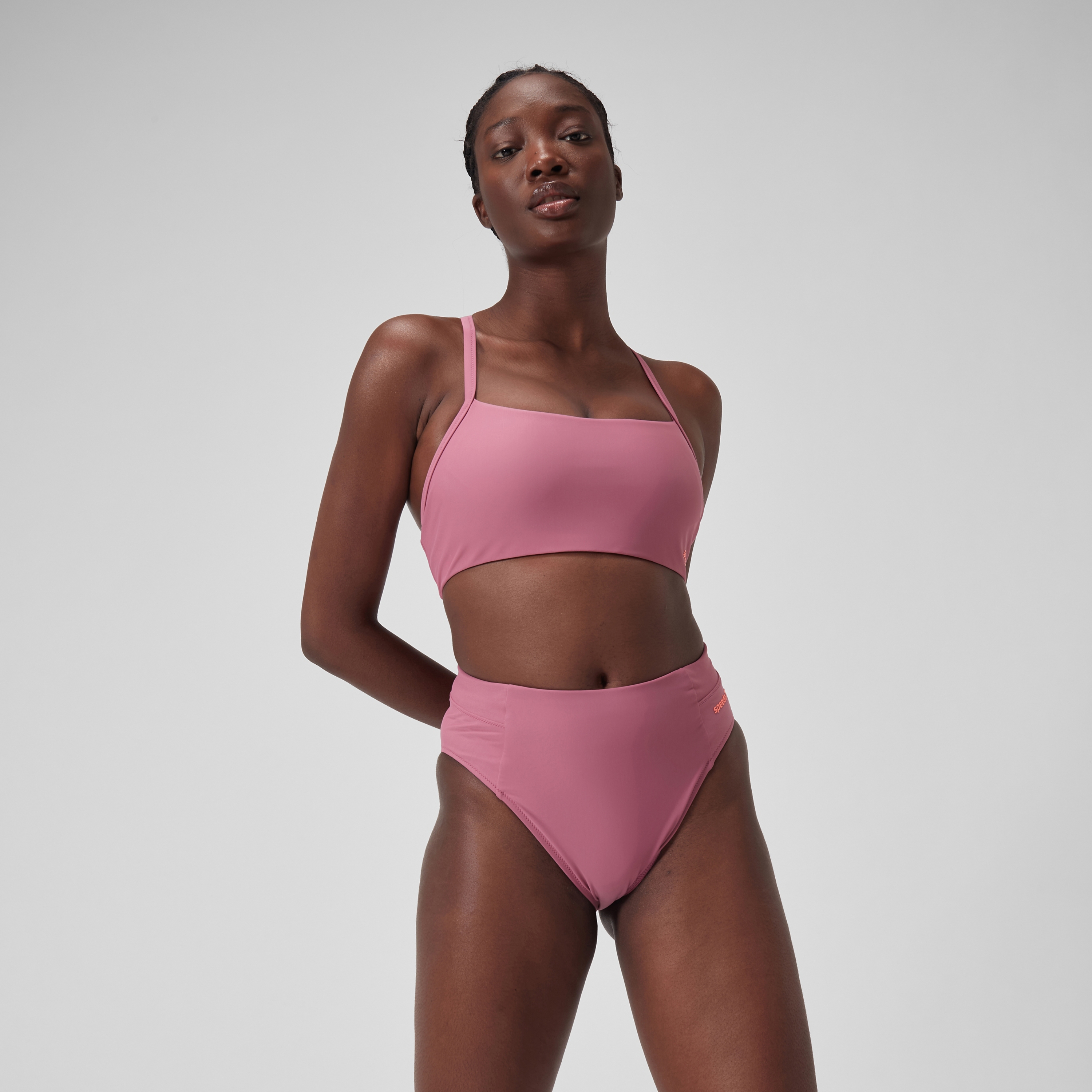 Speedo Women's Solid Racerback Bikini Swim Tops - Hot Mauve, Size: L