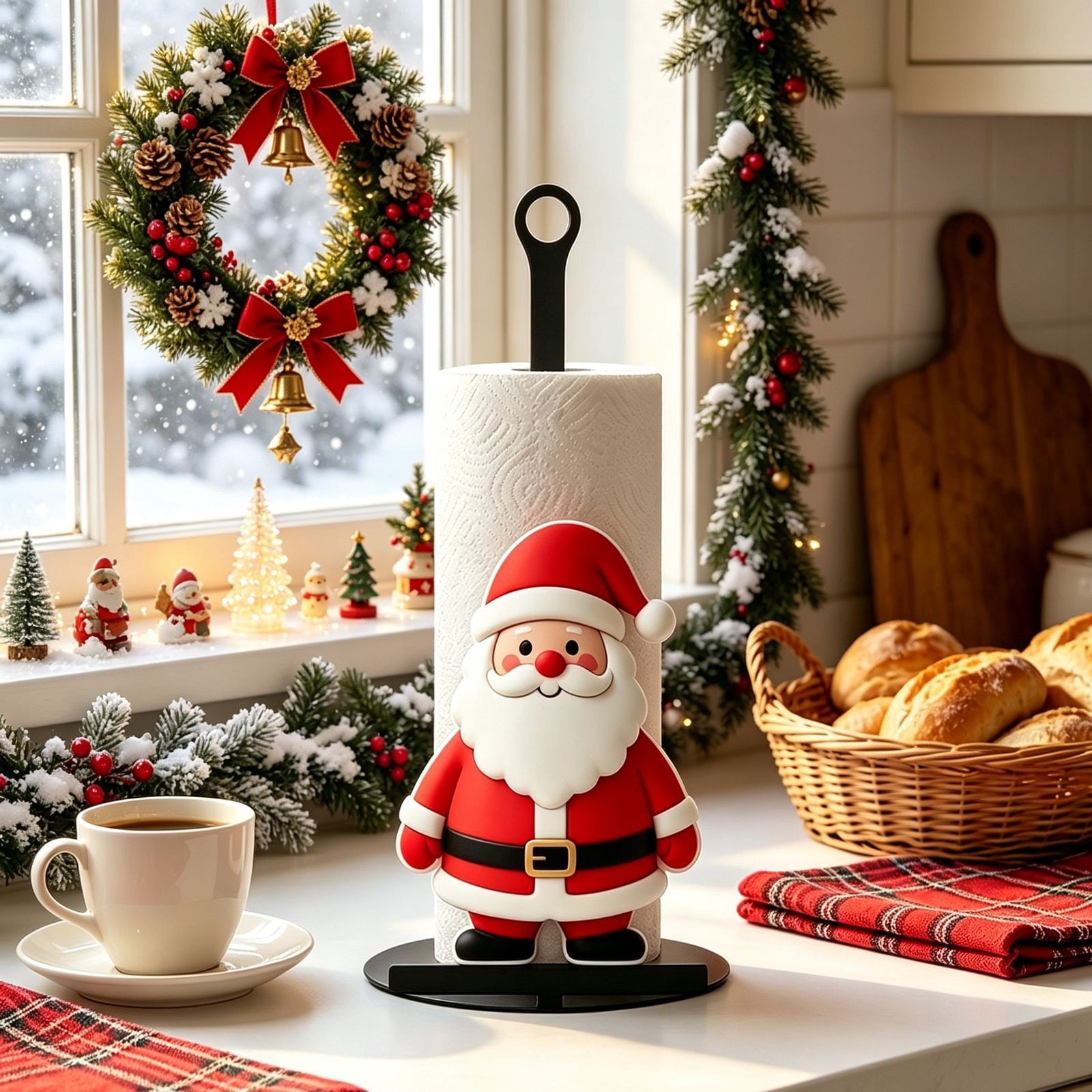 Holiday Kitchen Signs Wooden Christmas Santa Paper Towel Holder, Countertop Holiday Kitchen ...