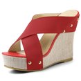 thumbnail image 1 of BLISSFUL STEP Women's Linen Platform Slide Wedge Open Toe Sandals, 1 of 7