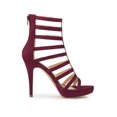 thumbnail image 3 of BLISSFUL STEP Women's Open Toe Platform Stiletto Heel Cage Heeled Sandals Burgundy 6, 3 of 8