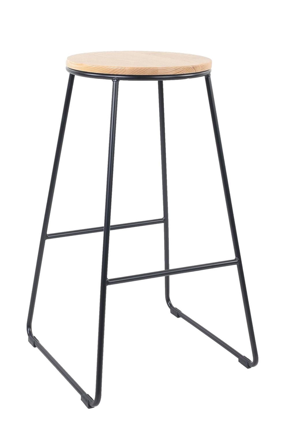 Mainstays Tabouret de Bar sans Dossier 28" de hauteur - Base en Métal Noir avec Siège en Bois Naturel - Lot empilable de 4