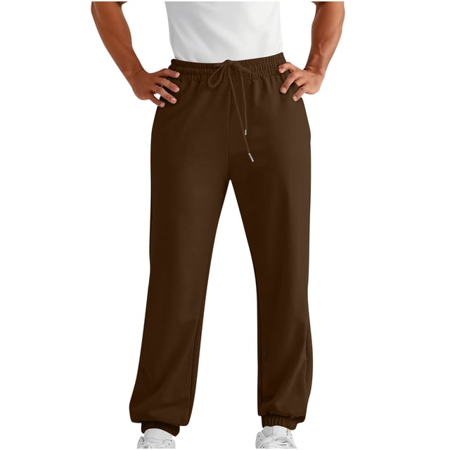 aohooy Men's Fleece Elastic Bottom Jogger Sweatpants - Drawstring Workout Track Running Gym Athletic Pants with Pockets Brown,XL