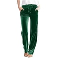 thumbnail image 1 of Plebaso Womens Velvet Pants Elastic Waist Drawstring Lounge Pants Straight Leg Trousers with Pockets, 1 of 5
