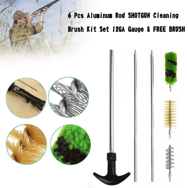 6 Pcs Aluminum Rod SHOTGUN Cleaning Brush Kit Set 12GA Gauge & BRUSH