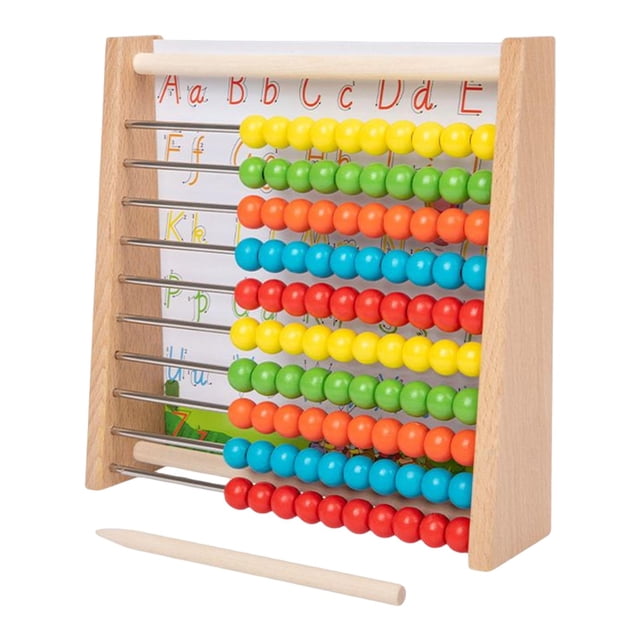 Milaget Montessori Math Toys 10 Rows Abacus with 100 Colorful Beads Abacus Thinking Game 20.1cmx20.1cmx5.6cm
