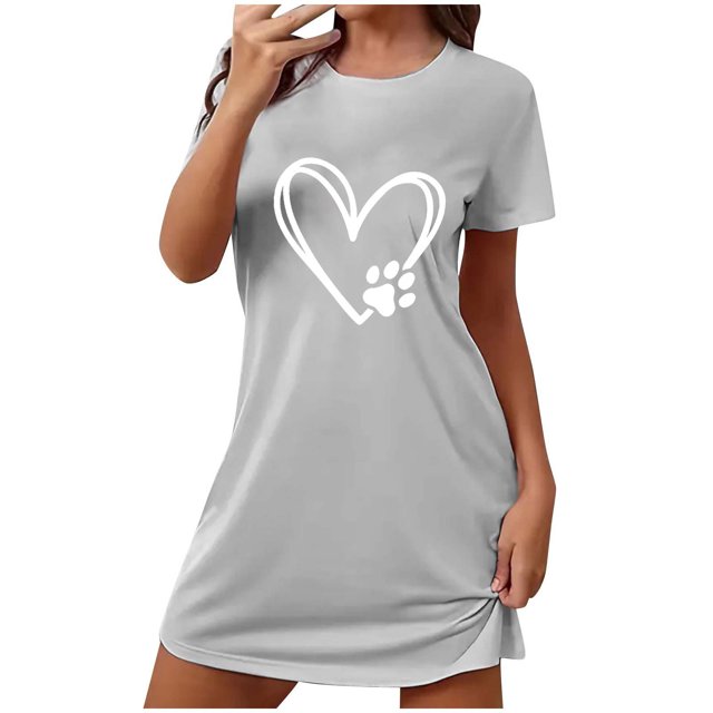 Rbaofujie Pyjama d'Allaitement pour Femmes, Chemise de Nuit Courte Surdimensionnée Imprimée à Col Rond et Manches Courtes, Robe Grande Taille, Chemises de Nuit pour Femmes