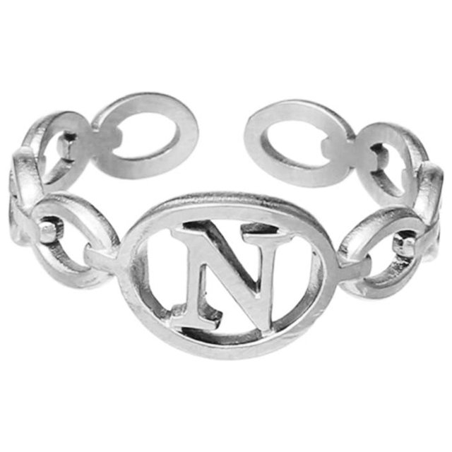 TIMIFIS Silver Rings Titanium Steel Plated 26 Letter English Opening Finger Hollow Valentine'S Day Gift