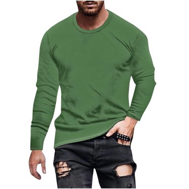 fatyb Men's Long Sleeve Crew Neck T-Shirts Casual Basic Tees Solid Color Lightweight Tshirts for Men