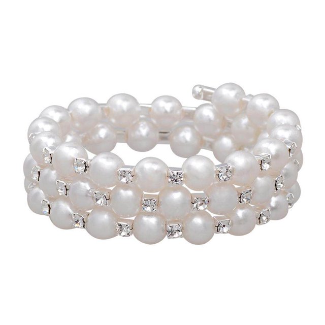 Women Chic Pearl Rhinestone Stretch Bracelet for Bridal Bridal Wedding Prom Wrap Wedding Prom 3 Row