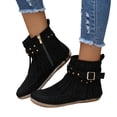 thumbnail image 3 of Bottines pour Femmes Confortables Couleur Unie à Franges Grande Taille Décontractées Mi-Cylindriques Tête Ronde Style Western, 3 of 9