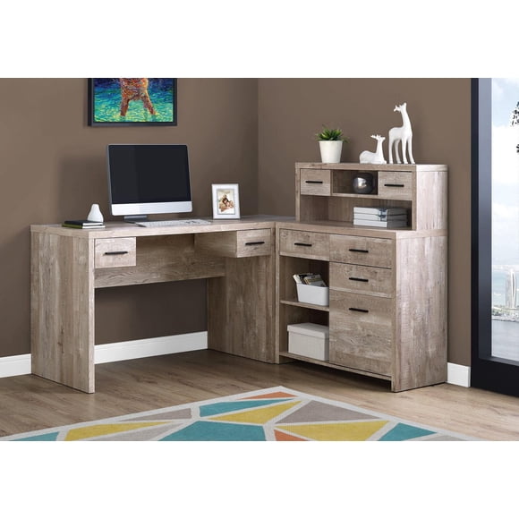 Monarch Specialties Bureau, Bureau À Domicile, Coin, Configuration Gauche, Droite, Tiroirs De Rangement, Forme De L, Travail, Ordinateur Portable, Stratifié, Beige, Contemporain, Moderne