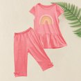 thumbnail image 4 of Chemises pour Filles, Ensemble Deux Pièces Été Col Rond Petit Imprimé Manches Courtes Manches Volantes Taille Élastique Pantalon Court, 4 of 5