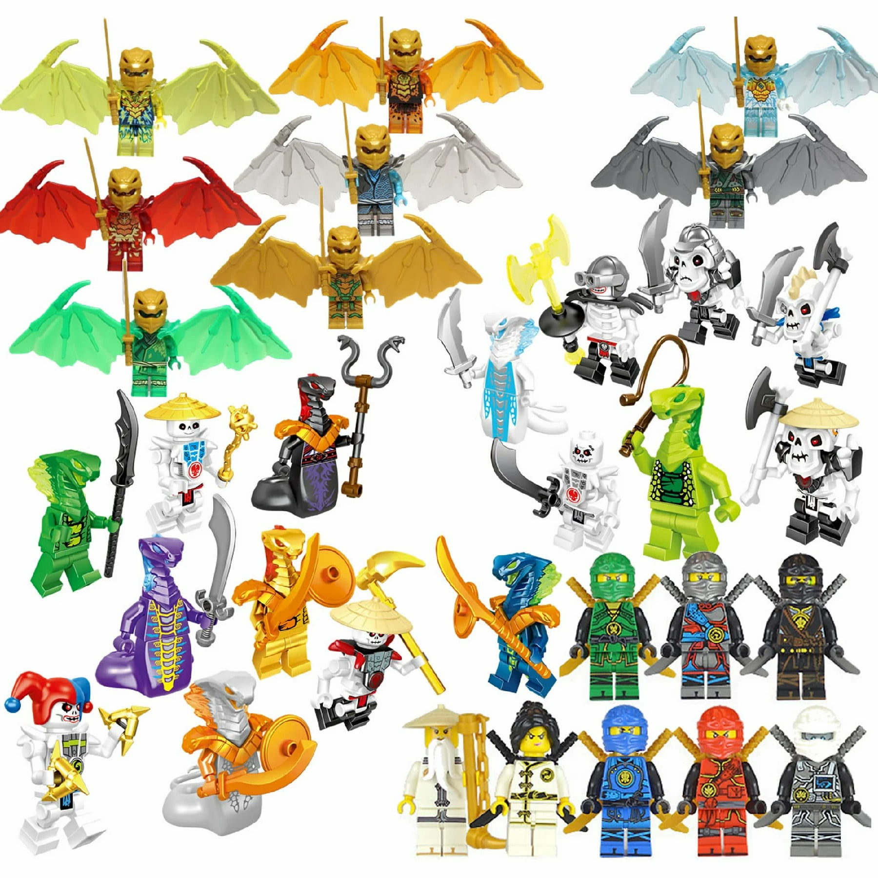 24PCS Action Warrior Minifigures Set - Monster & Flying Ninja Building Blocks, DIY Creative Toy Kit for Kids, ABS Plastic, OPP Bag Packaging