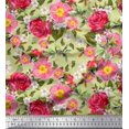 thumbnail image 1 of Soimoi Tissu en Poly Georgette Feuilles, Clématites & Roses Imprimés Floraux au Mètre 42 Pouces de Large, 1 of 3