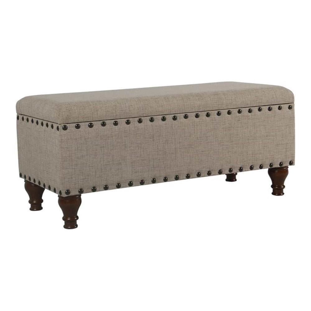 HomePop Traditional Fabric Large Storage Bench with Nailhead Trim in Tan