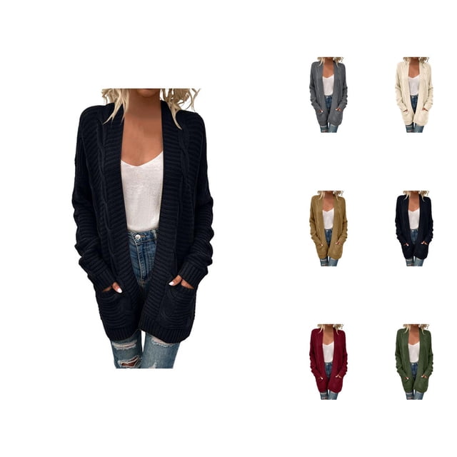 Cardigans pour Femmes à devant Ouvert, Manches Longues, Manteau en Tricot Torsadé avec Poches, Cardigans pour Femmes